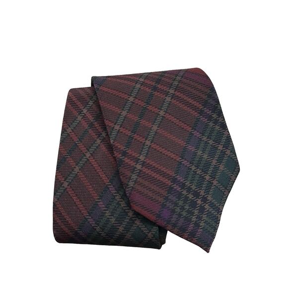 Ralph Lauren Purple Label Mulberry Silk Men's Tie Plaid Wine Made by Hand FLAW - Picture 1 of 10